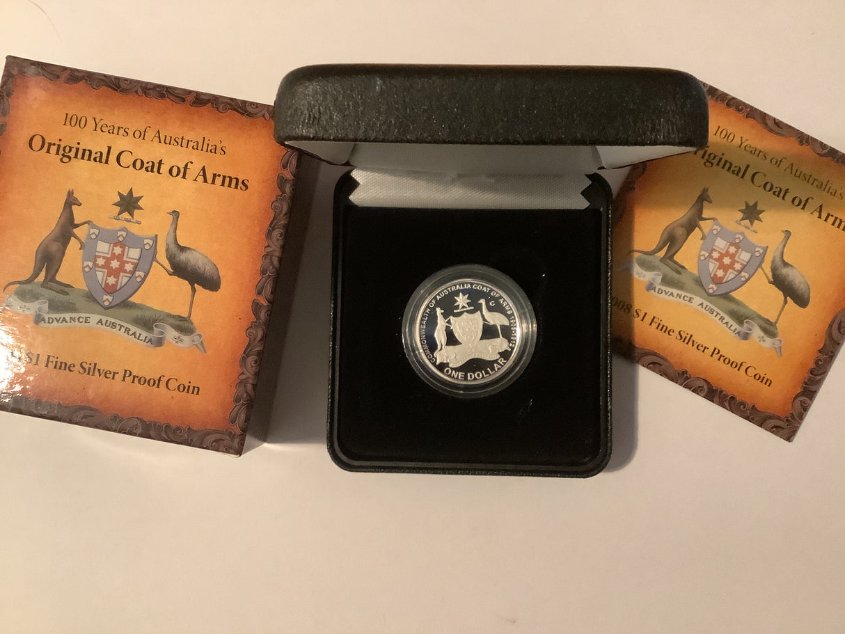 2008 $1 Fine Silver Proof Coin. 100 Years of Australia’s Original Coat of Arms.