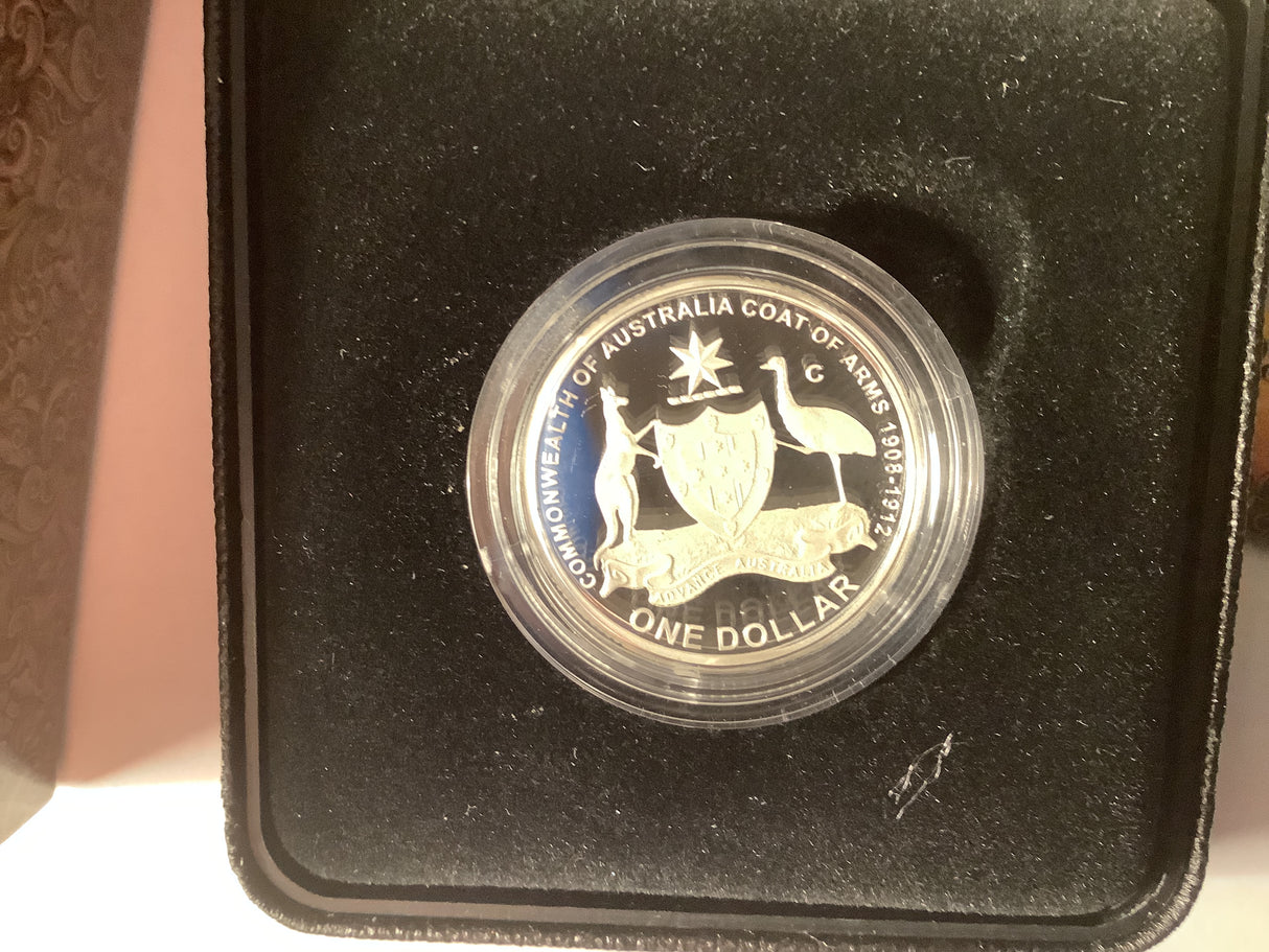 2008 $1 Fine Silver Proof Coin. 100 Years of Australia’s Original Coat of Arms.
