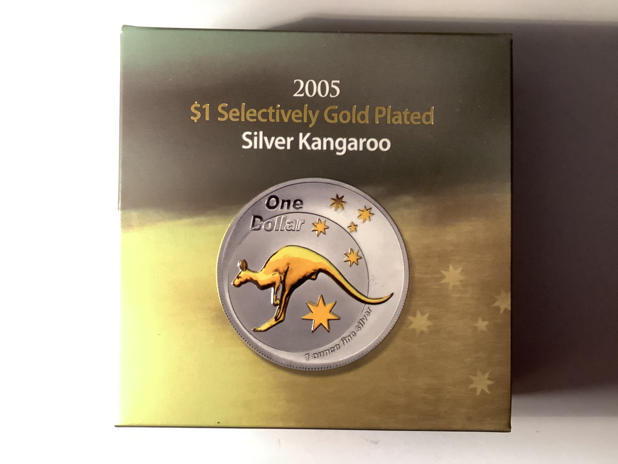2005 $1 Selectively Gold Plated Silver Kangaroo Proof Coin