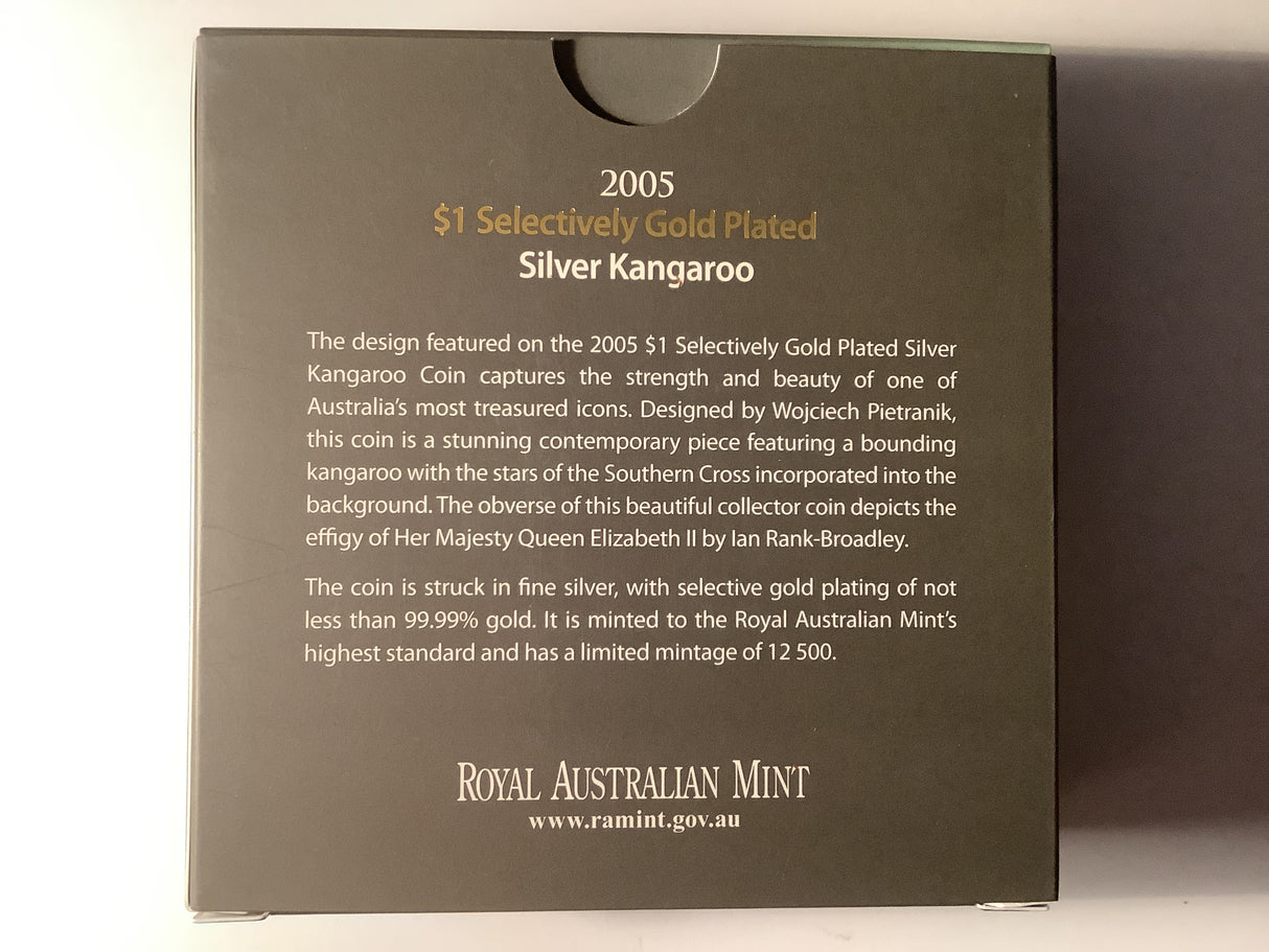 2005 $1 Selectively Gold Plated Silver Kangaroo Proof Coin