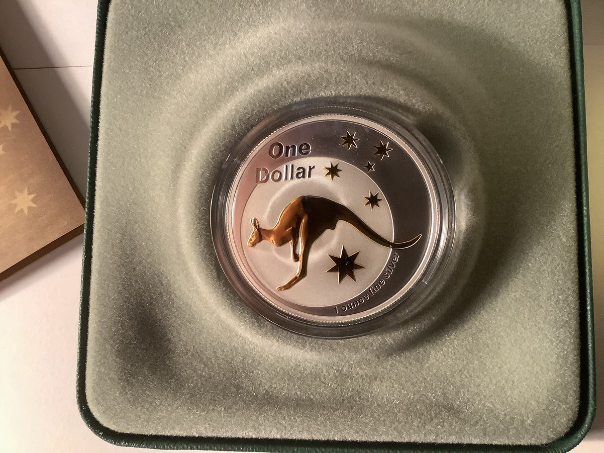 2005 $1 Selectively Gold Plated Silver Kangaroo Proof Coin
