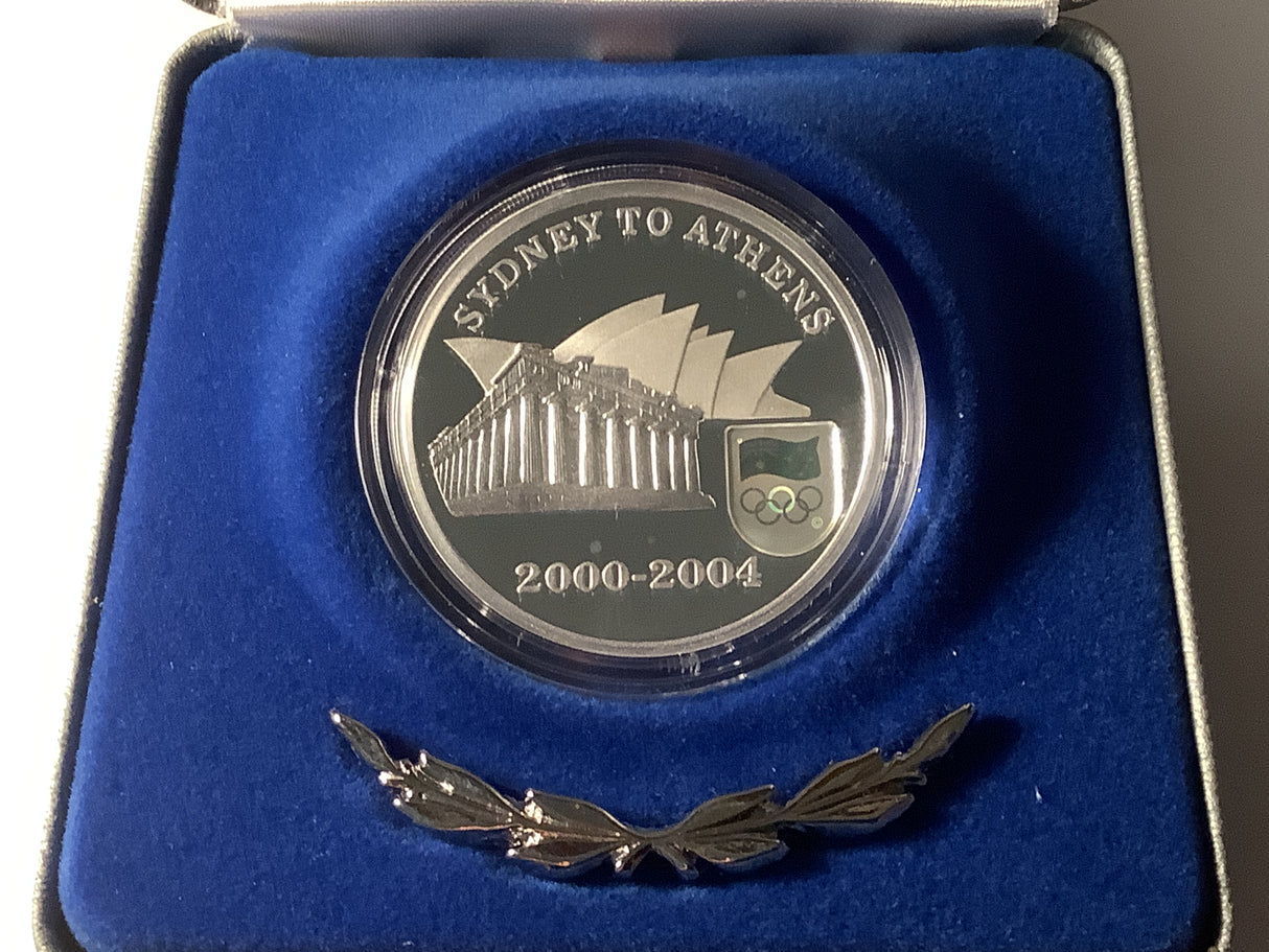 2004 $5 Fine Silver Proof Coin. The Journey Continues- Sydney to Athens.