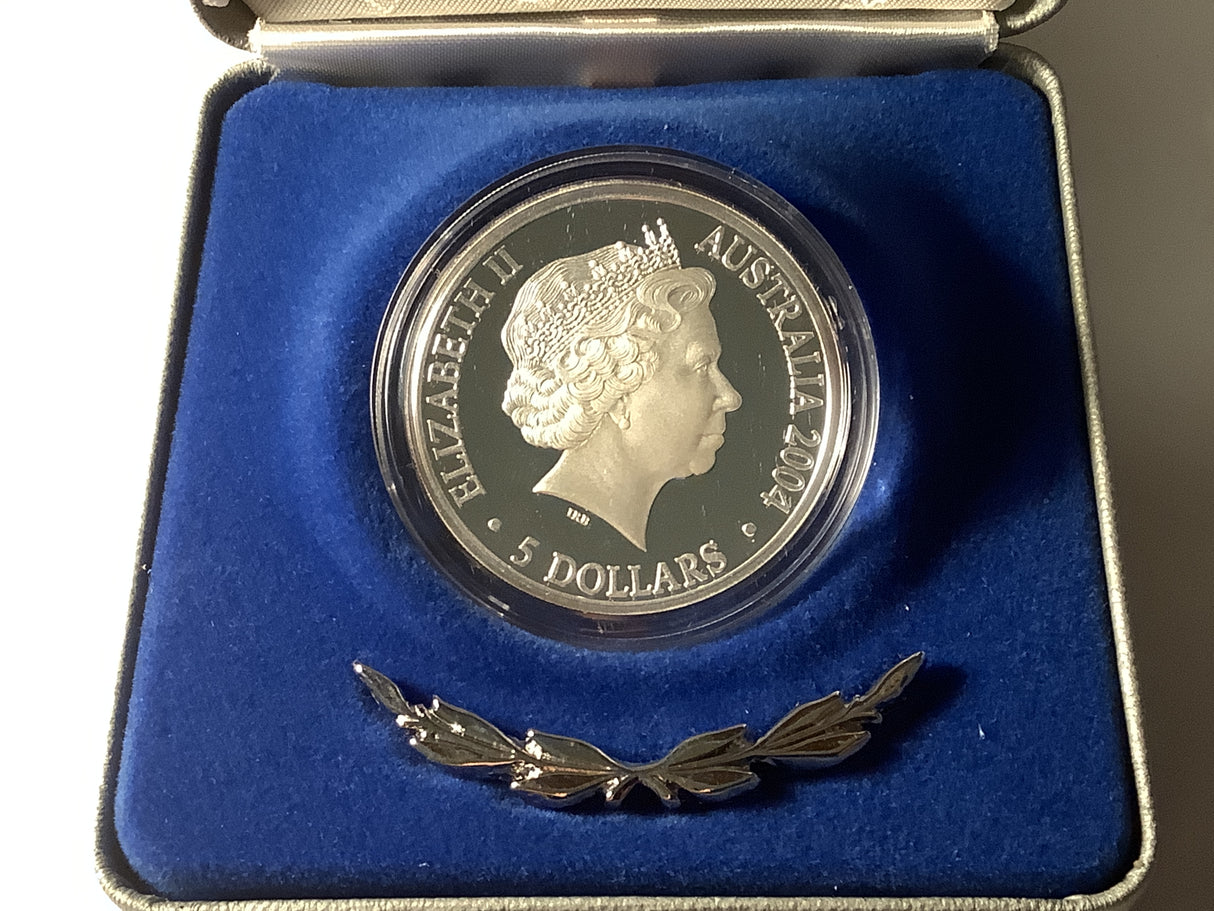 2004 $5 Fine Silver Proof Coin. The Journey Continues- Sydney to Athens.