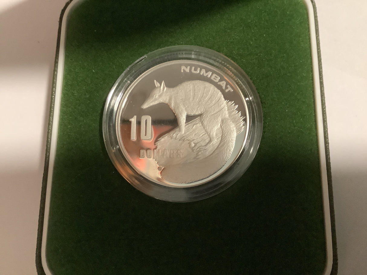 1995 Australia’s Endangered Species. Numbat Fine Silver $10 Coin Piedfort Edition.