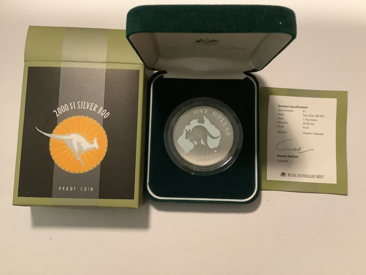 2000 $1 Silver Kangaroo Proof Silver Coin.