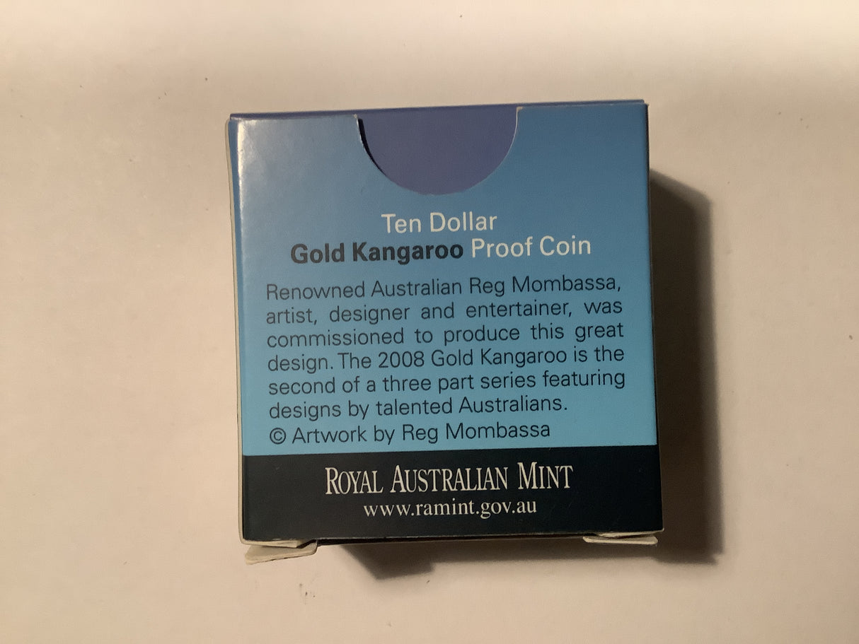 2008 Australian Artist Series Reg Mombassa $10 Gold Kangaroo Proof Coin.