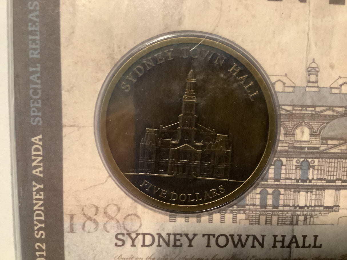 2012 $5 ANDA Antique Uncirculated Coin. Capital Town Halls. Sydney.