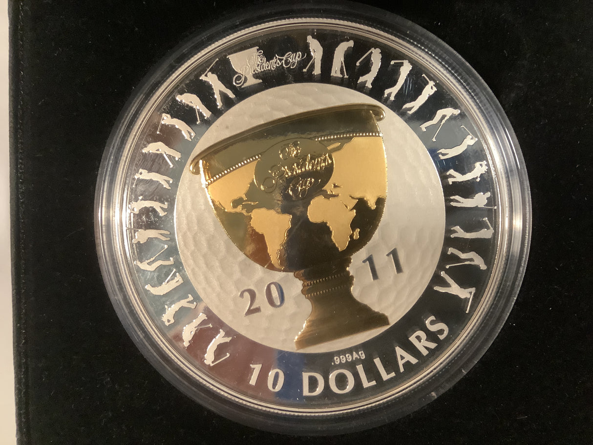 2011 $10 The Presidents Cup 5 ounce Silver Proof Selectively Gold Plated Coin
