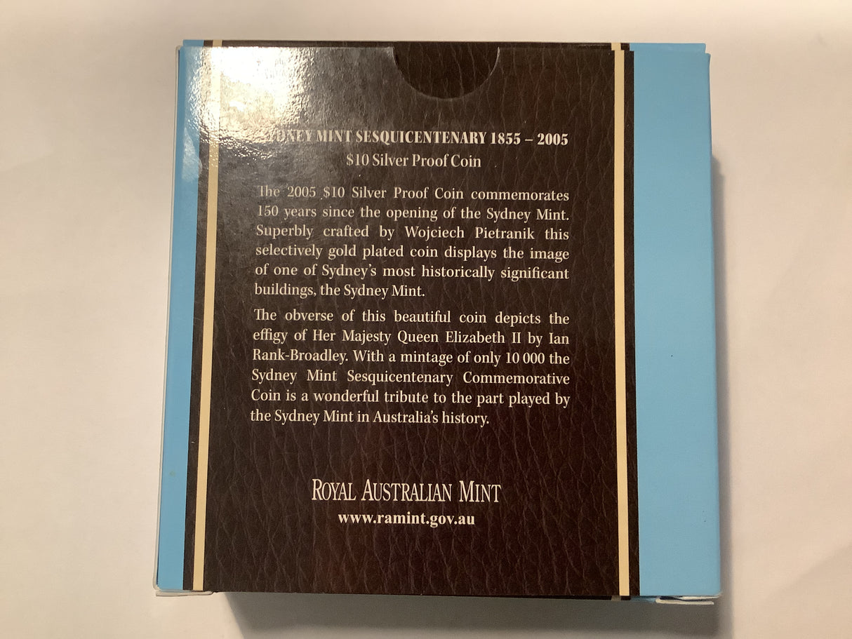 2005 $10 Silver Proof Coin. Sydney Mint Sesquicentenary 1855-2005