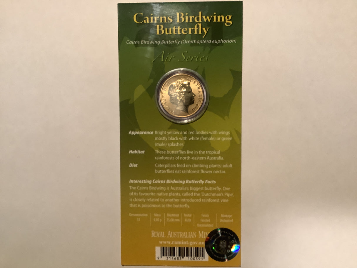 2011 $1 Pad Printed Coin Air Series: Cairns Birdwing Butterfly.