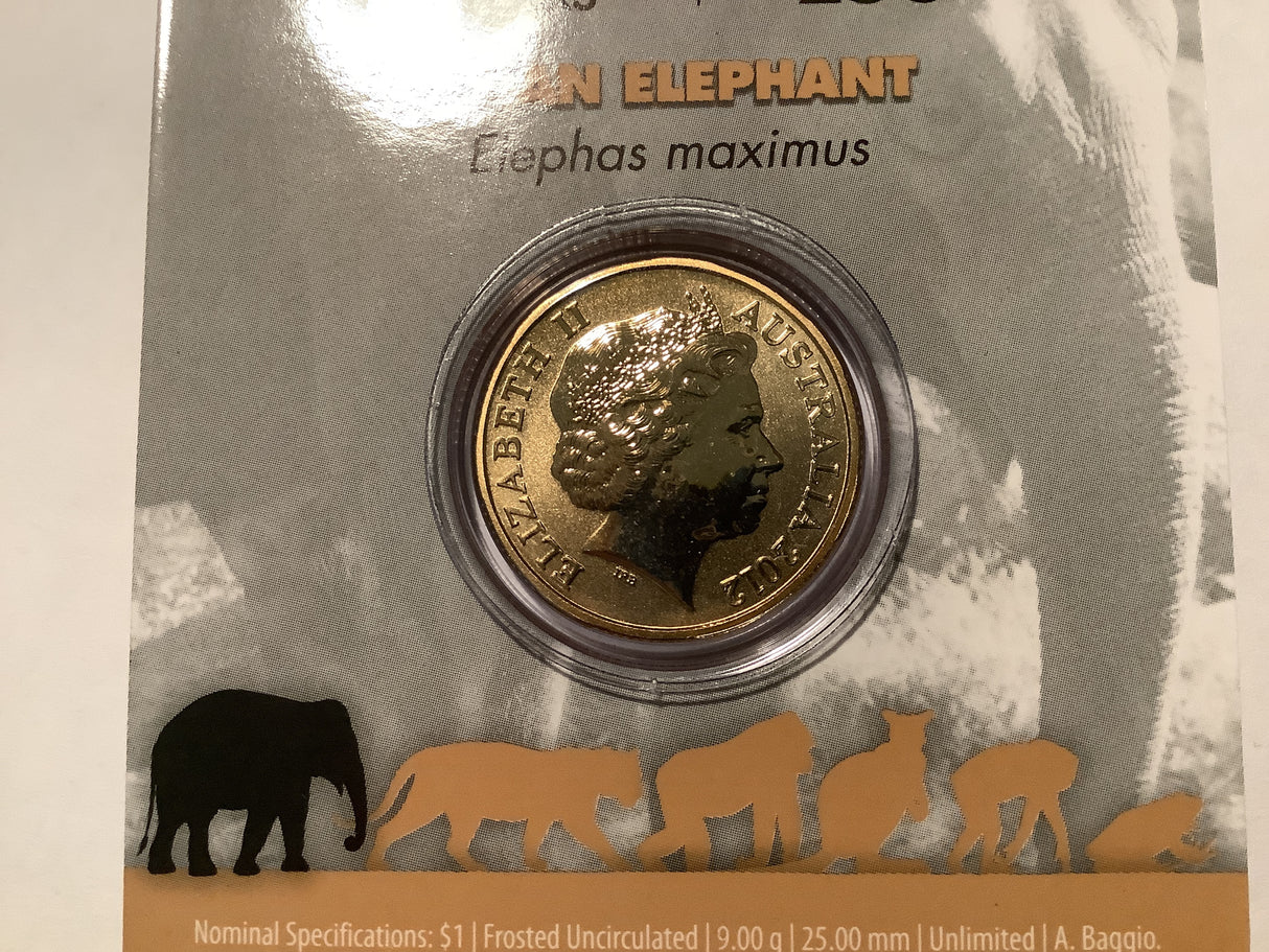 2012 $1 Colour Printed Coin. Animals of the Zoo. Asian Elephant.