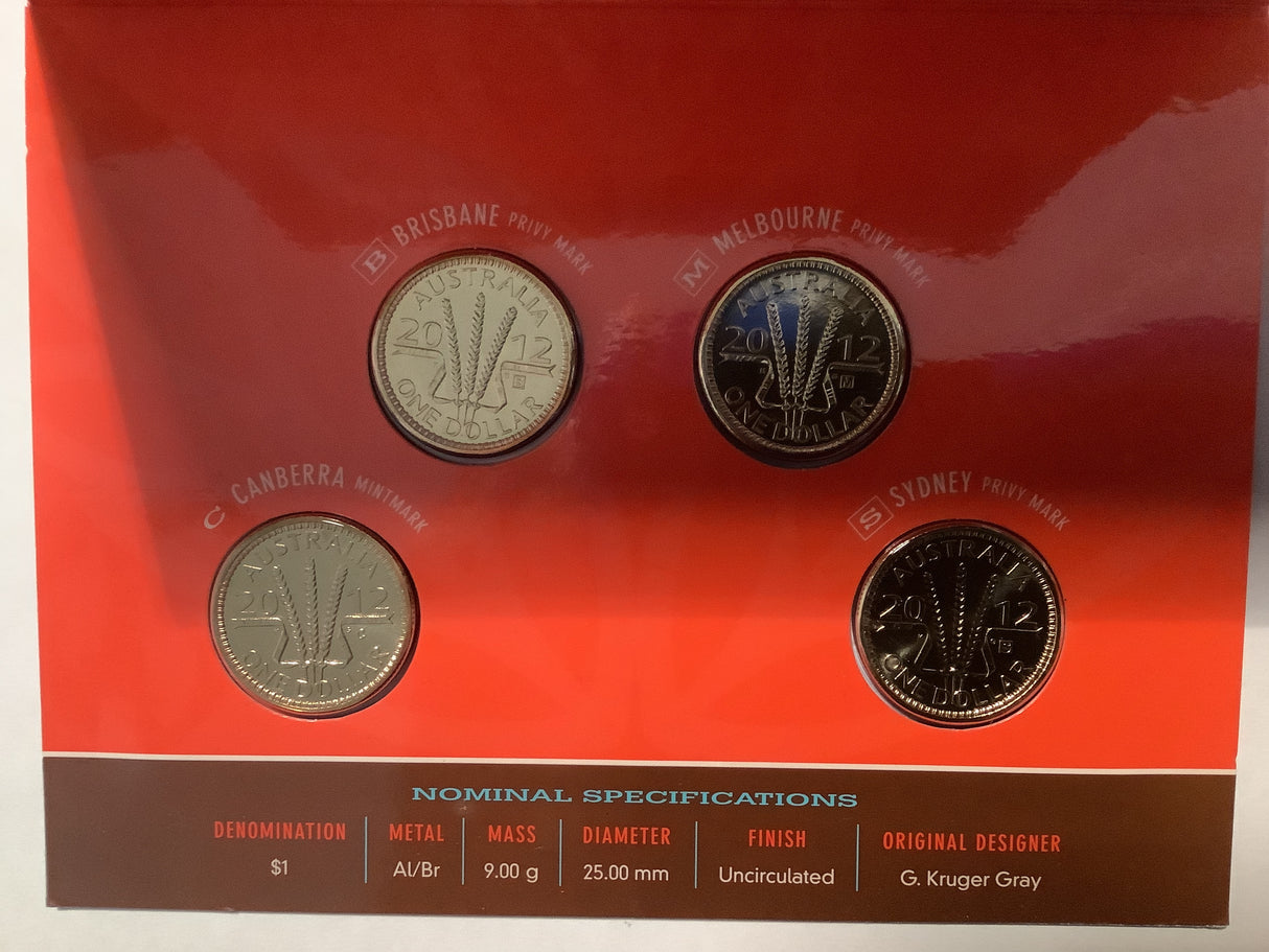 2012 Wheat Sheaf Dollar Four Coin Mintmark Privy Mark Set.