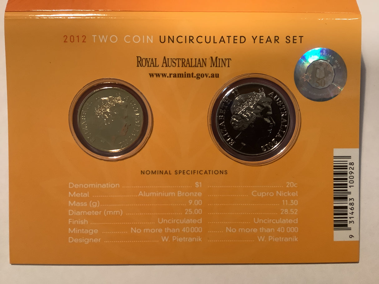 2012 Two Coin Uncirculated Set. Australian Wheat Fields of Gold.
