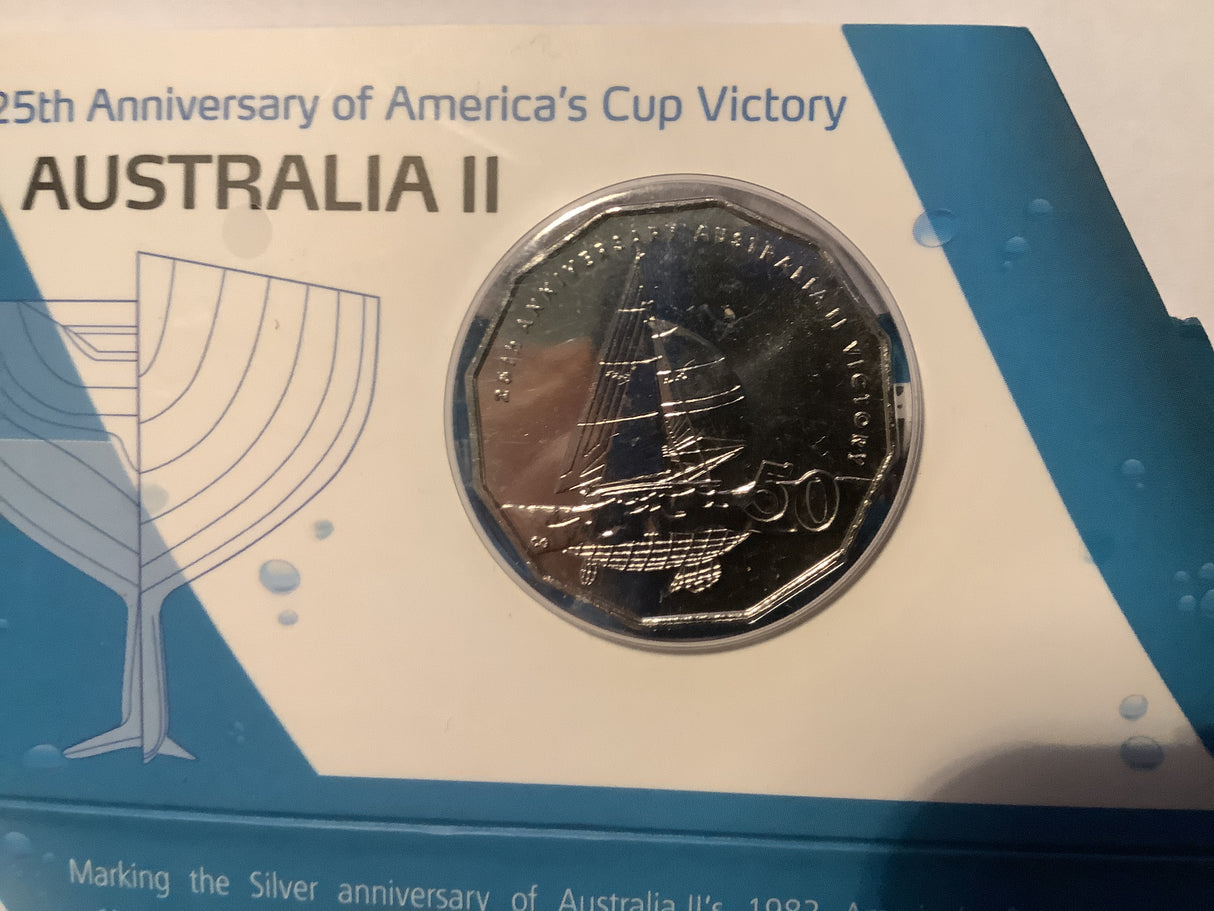 2008 25th Anniversary of America’s Cup Victoria 50c carded coin. Australia II