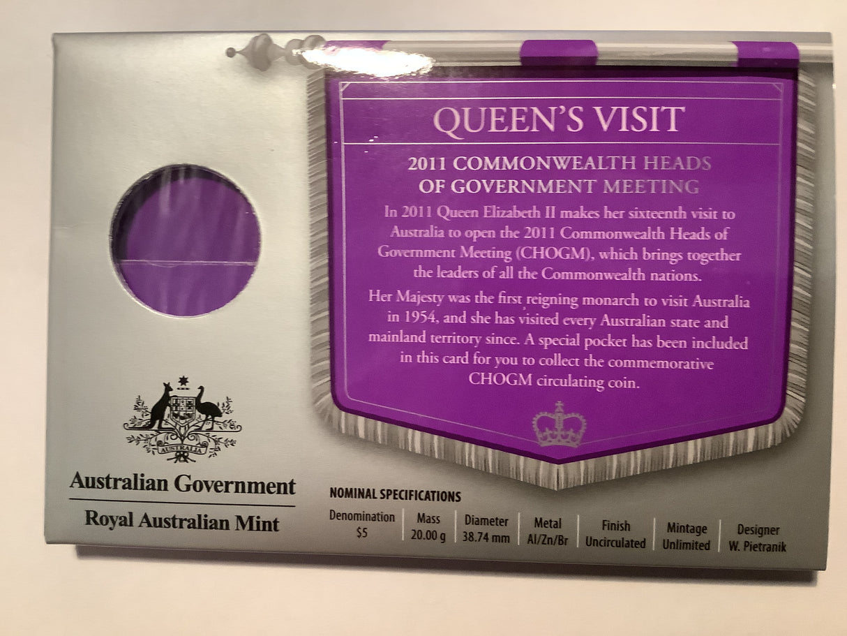 2011 Royal Collection. Queen’s Visit Australia $5 Uncirculated Coin.