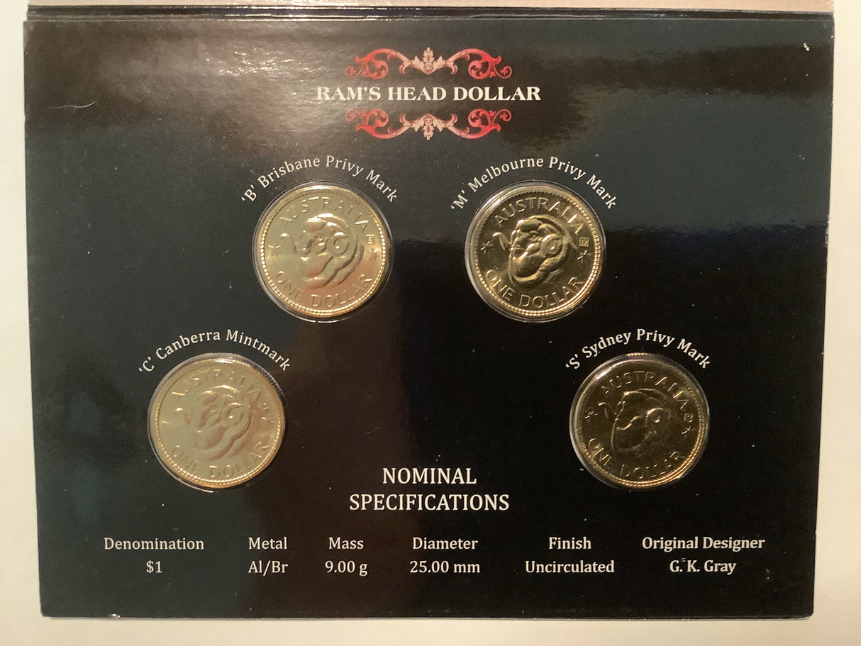 2011 Ram's Head $1 Four Coin Mintmark and Privy Mark Set.