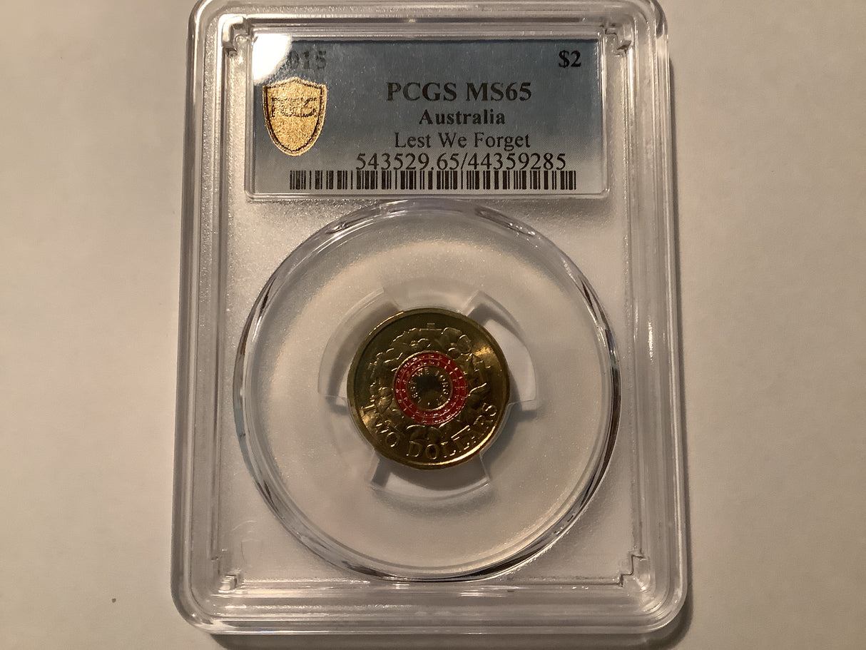 2015 $2 Anzac Red Cove Lest We Forget PCGS MS65