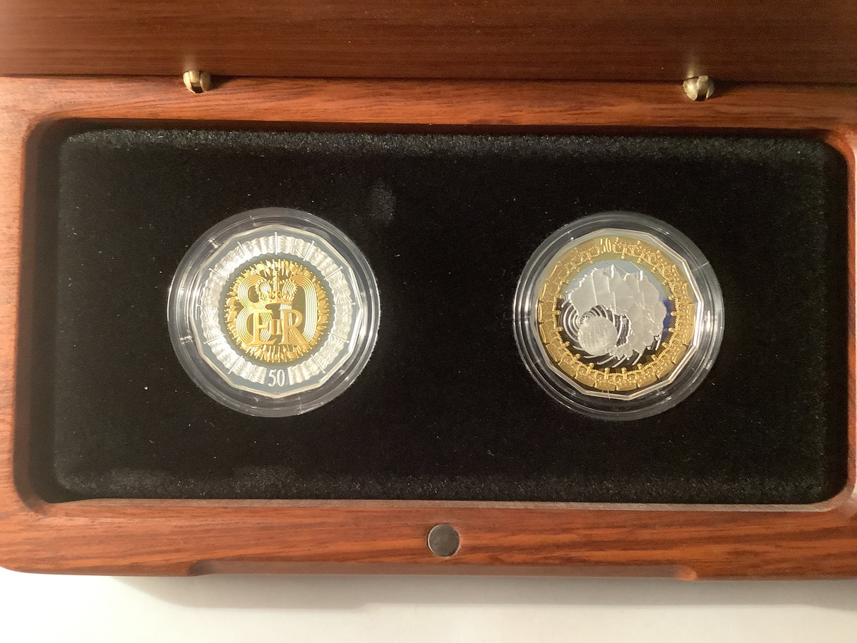 2006 Royal Collection. 50c Selectively Gold Plated Silver Proof 2 Coin Set