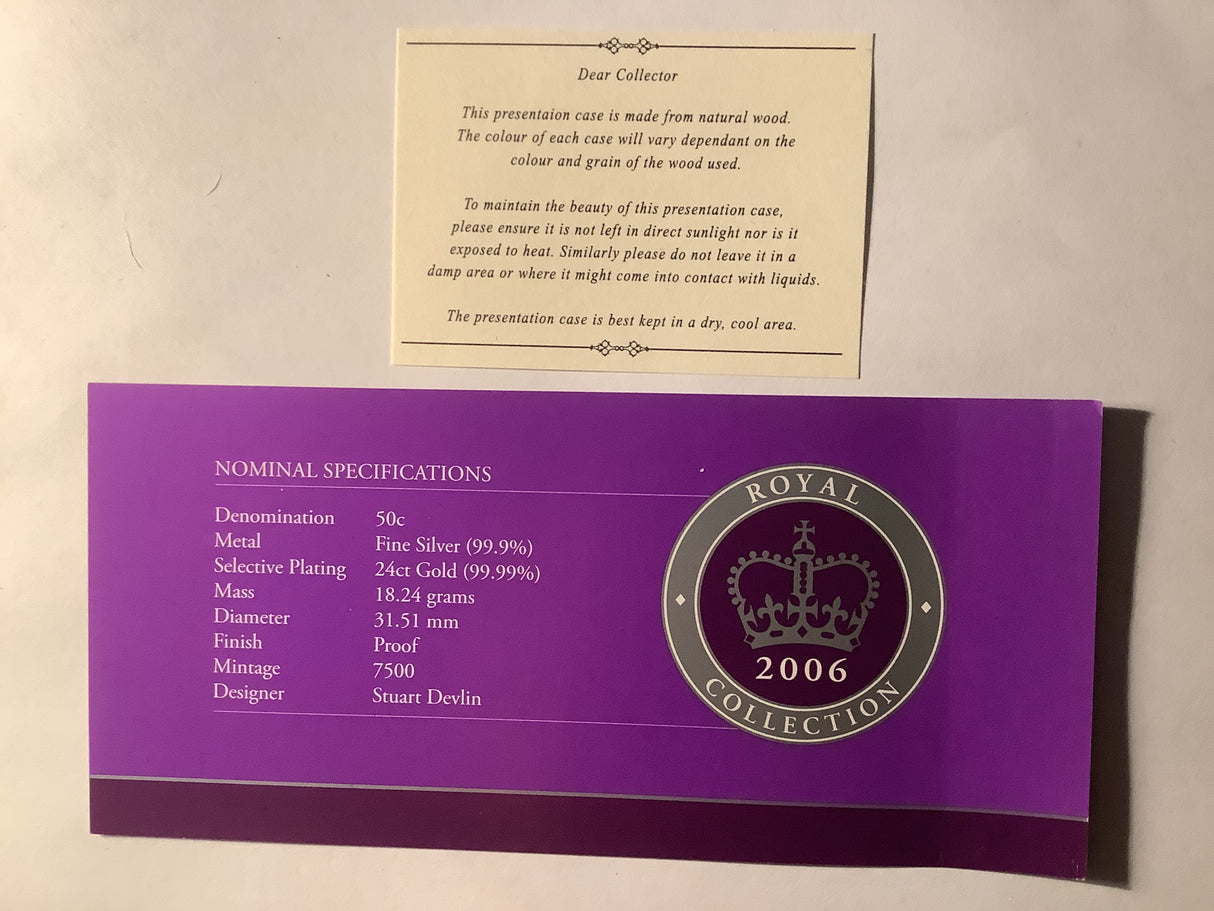 2006 Royal Collection. 50c Selectively Gold Plated Silver Proof 2 Coin Set