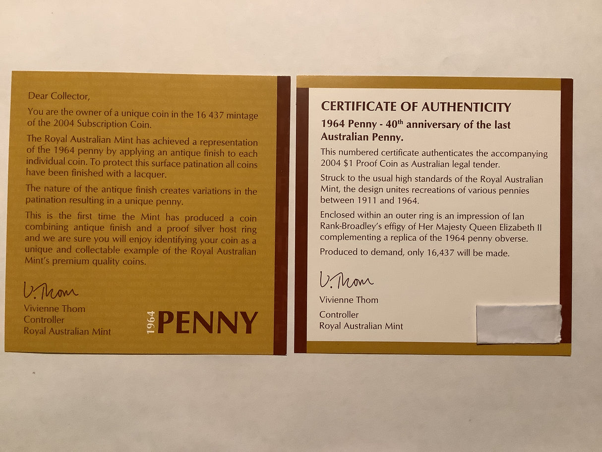 2004 40th Anniversary of the last Penny $1 Silver Proof Coin