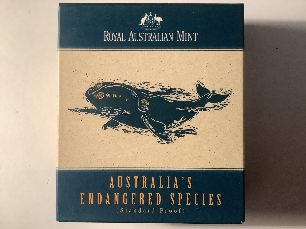 1996 $10 Australia’s Endangered Species Southern Right Whale. Silver Proof.
