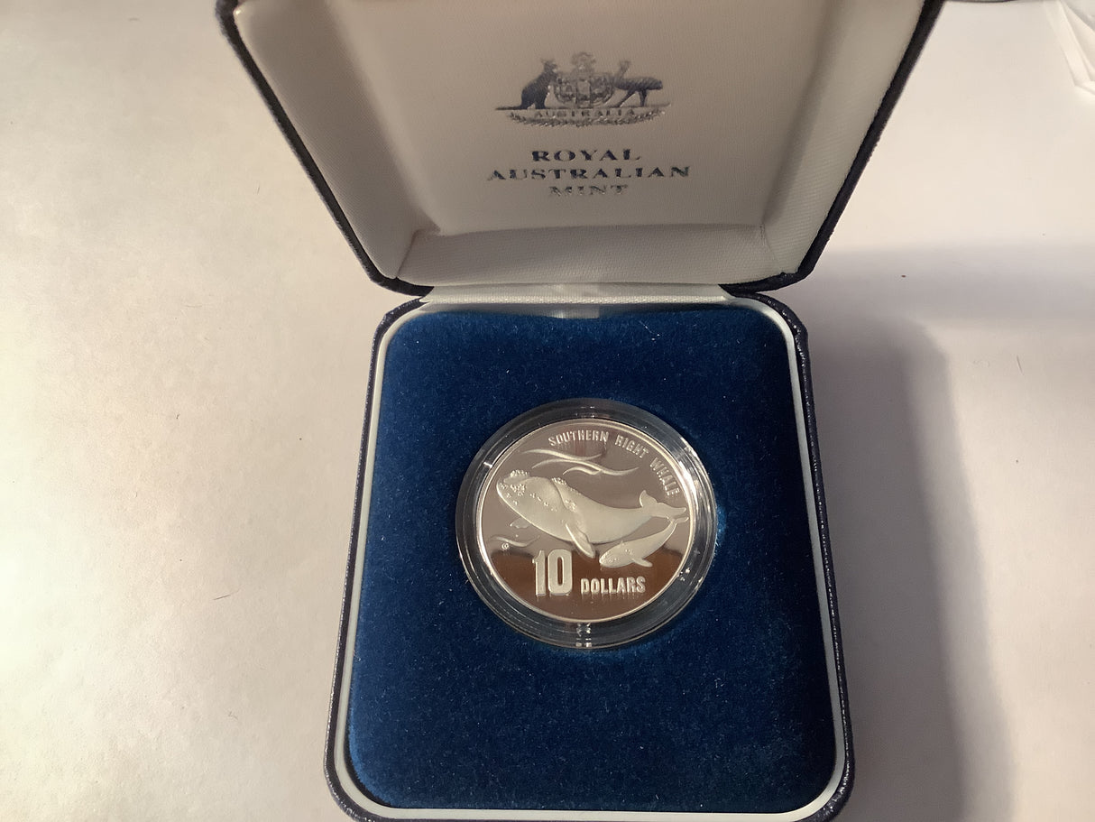 1996 $10 Australia’s Endangered Species Southern Right Whale. Silver Proof.