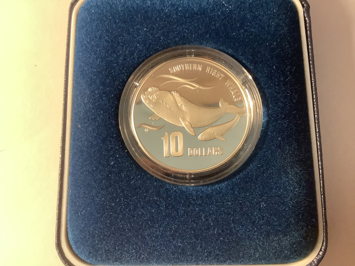 1996 $10 Australia’s Endangered Species Southern Right Whale. Silver Proof.