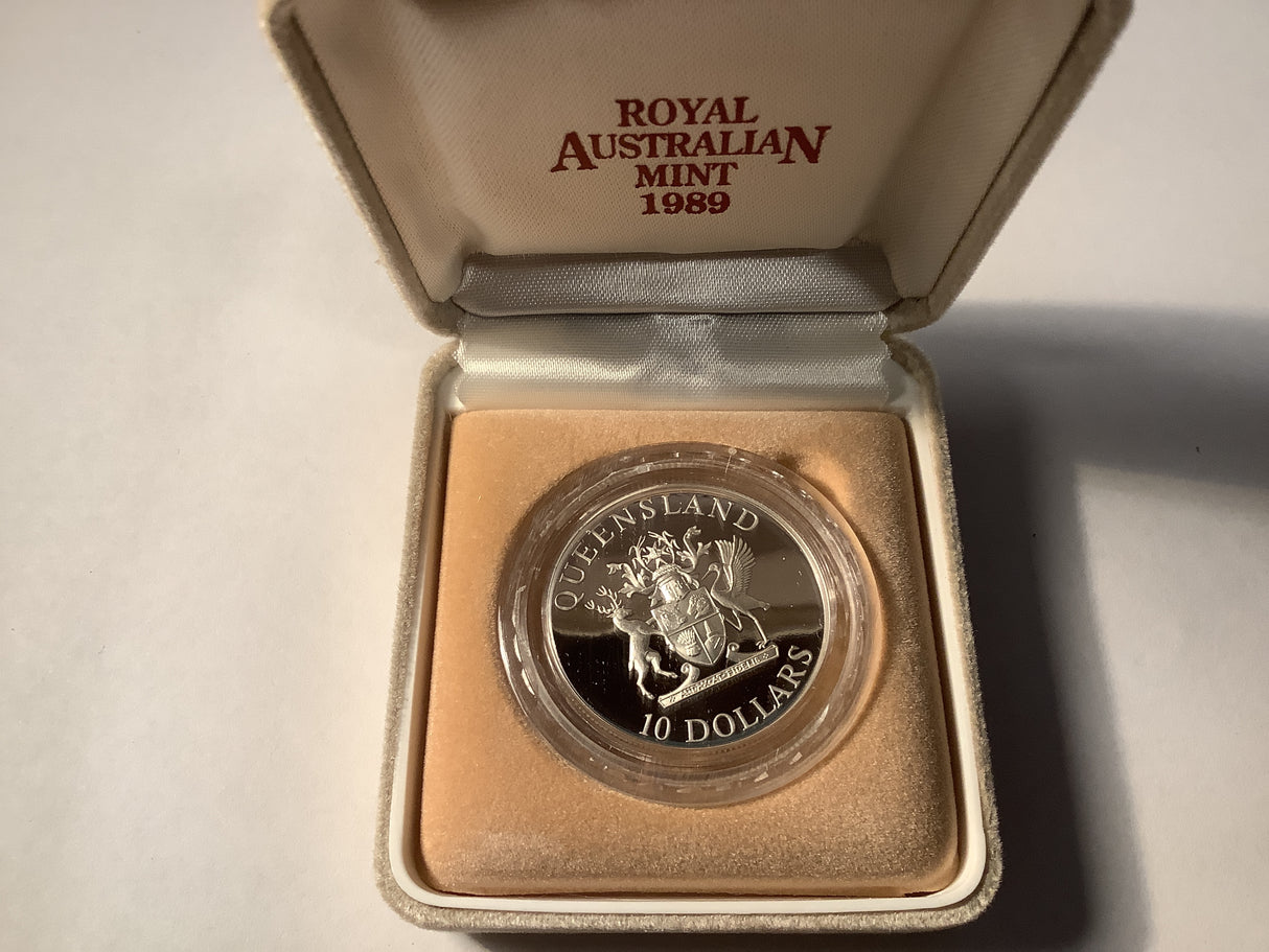 1989 $10 Silver Proof Coin. State Series. Queensland.