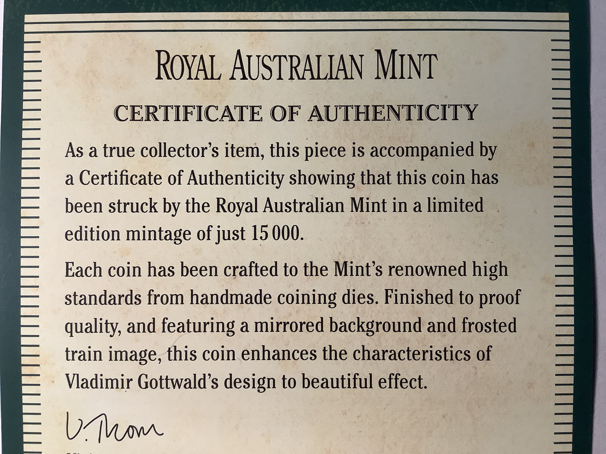 2004 $5 Silver Proof. 150 Years of Steam Railways in Australia