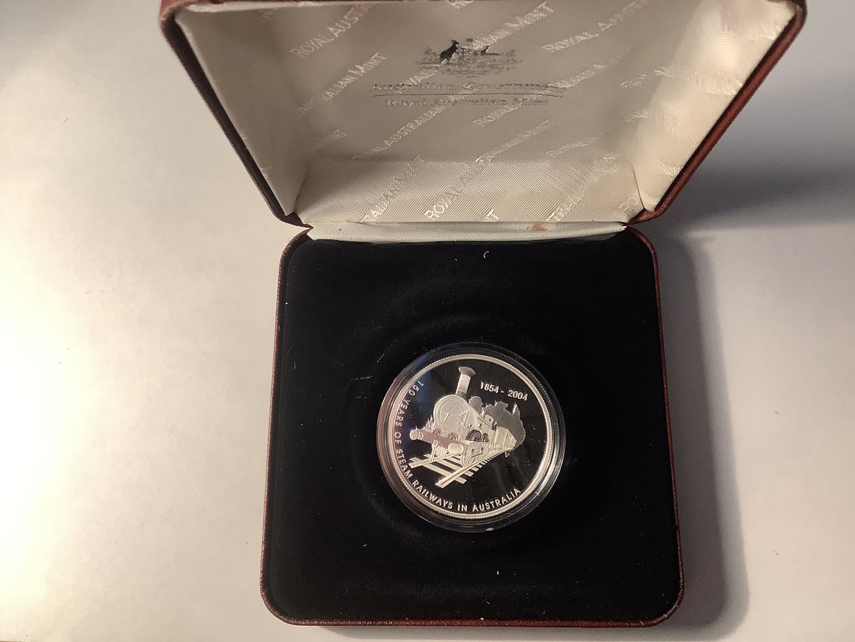 2004 $5 Silver Proof. 150 Years of Steam Railways in Australia