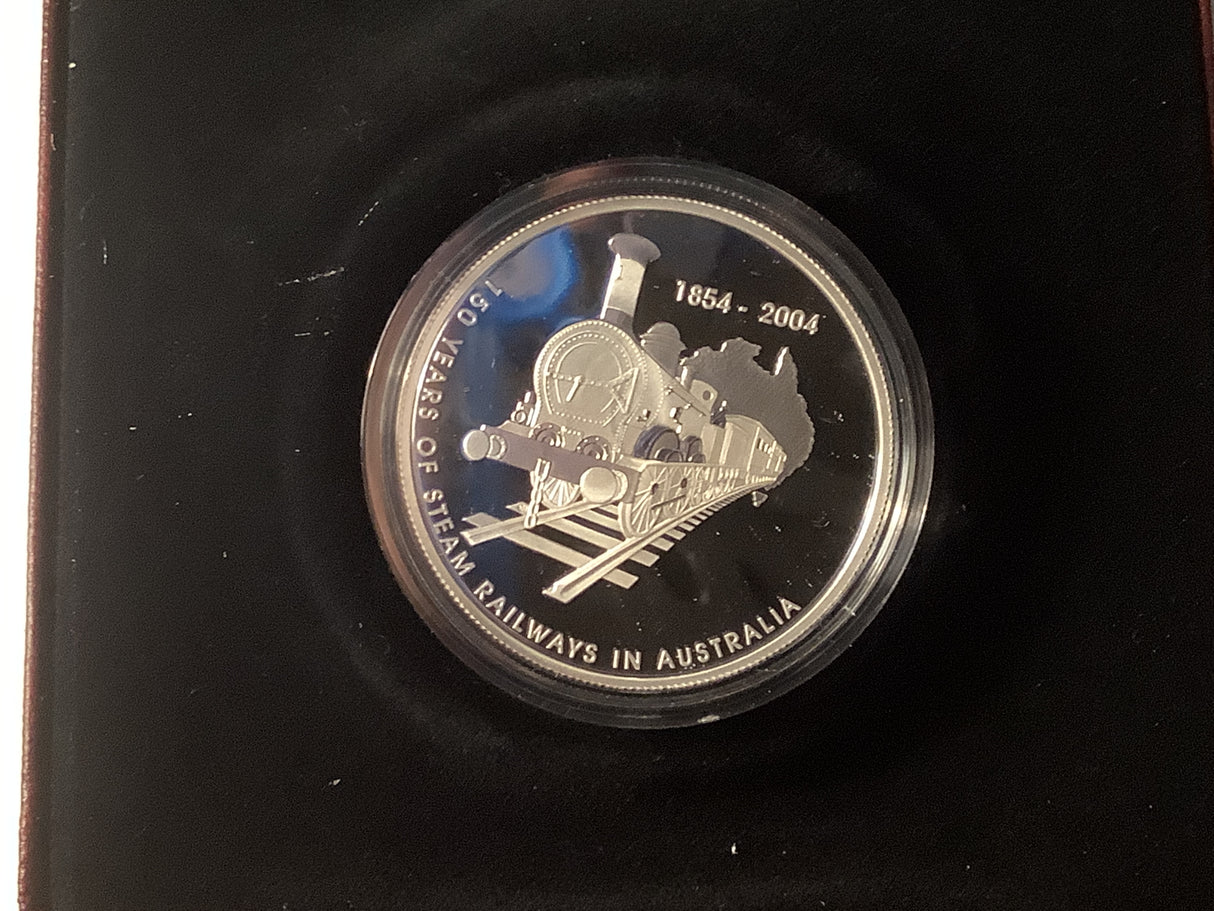 2004 $5 Silver Proof. 150 Years of Steam Railways in Australia