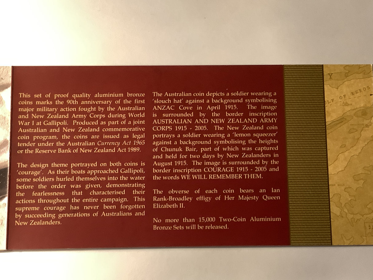2005 Australia and New Zealand Army Corps Two Coin Uncirculated Set. 90th Anniversary.