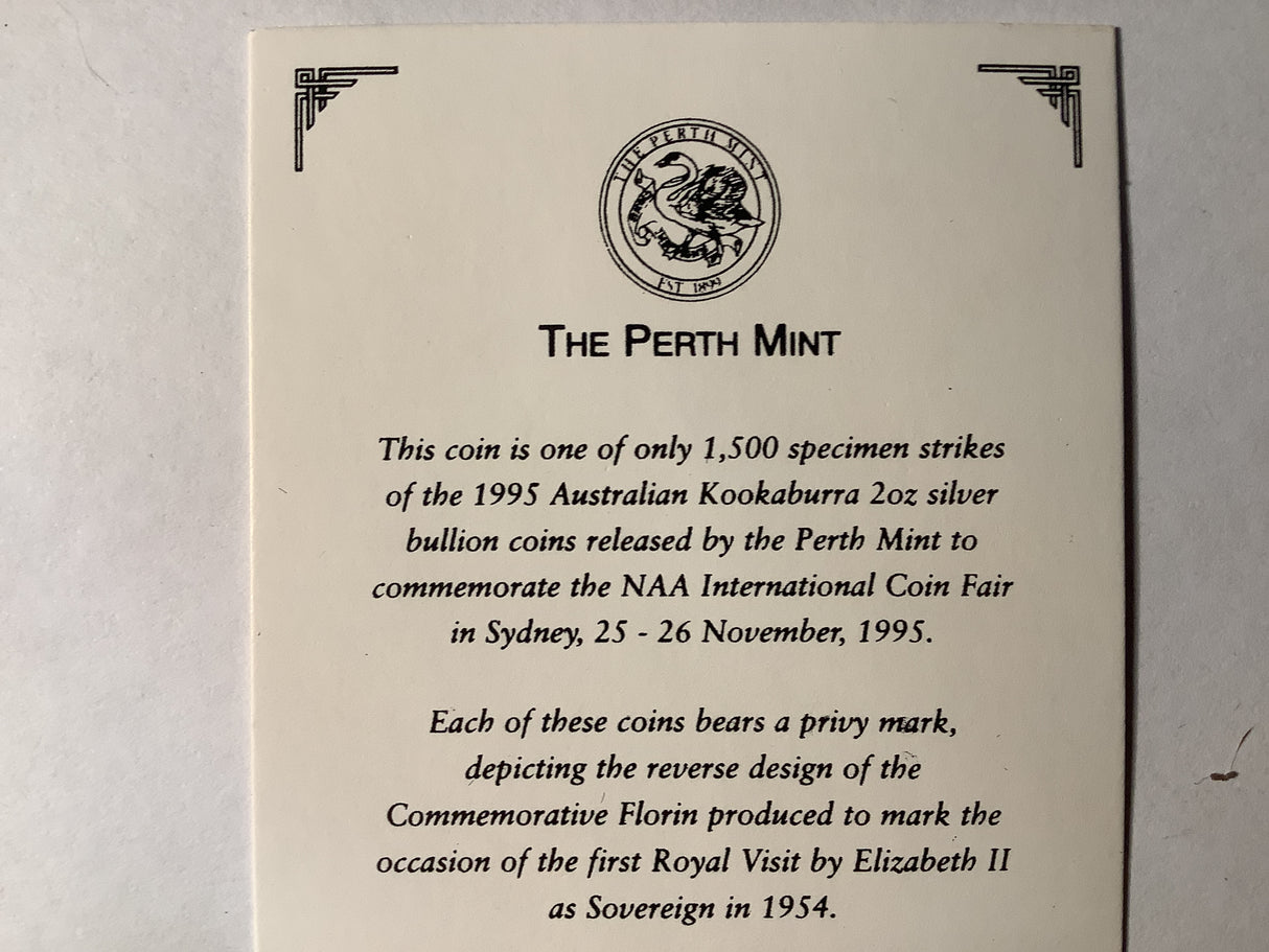 1995 $2 Silver Specimen Kookaburra with Florin Privy Mark. International Coin Fair Sydney.