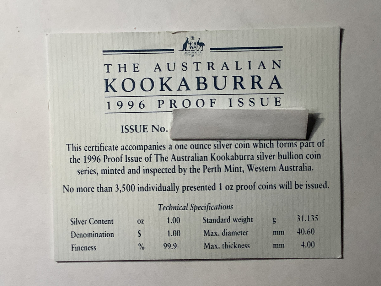1996 $1 Silver Proof Kookaburra.