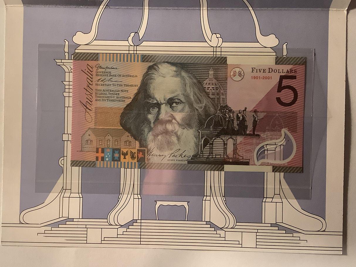 2001 $5 Note Centenary of Federation NPA Folder.