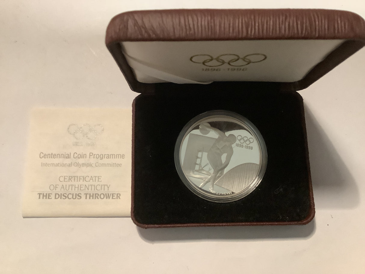 1996 France Silver Proof 100 Francs Coin. Centennial Coin Programme. Discus Thrower.