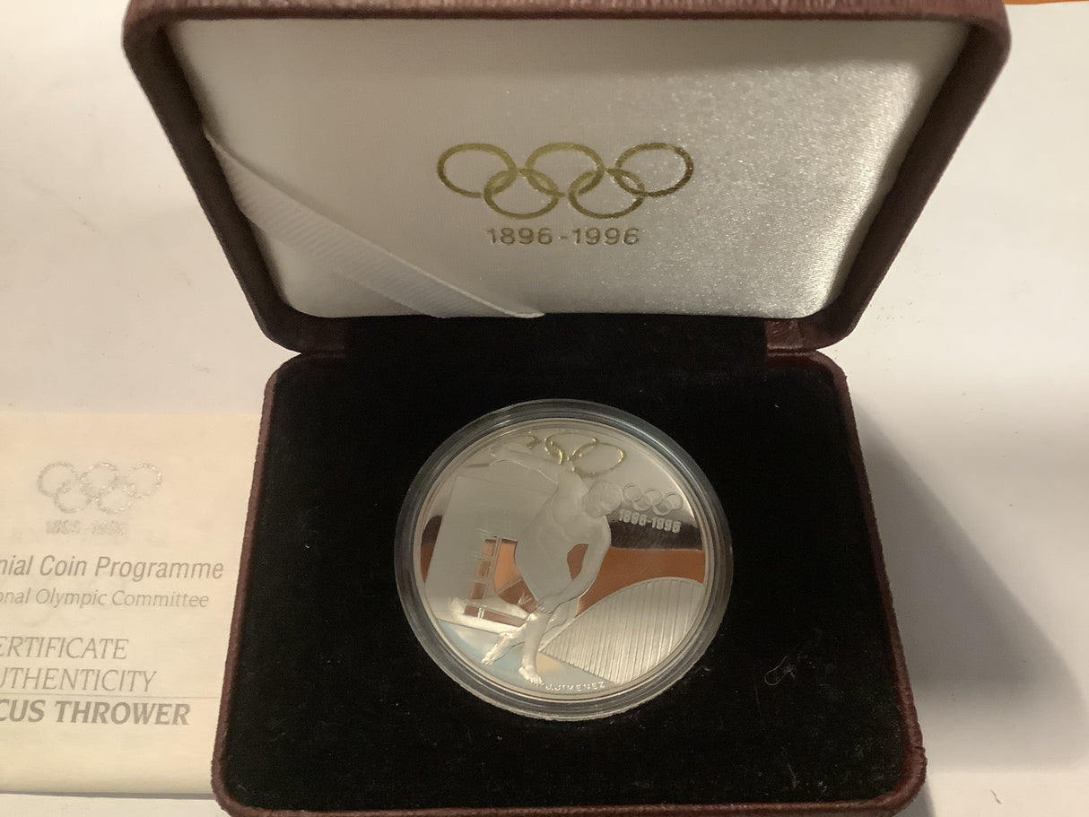 1996 France Silver Proof 100 Francs Coin. Centennial Coin Programme. Discus Thrower.