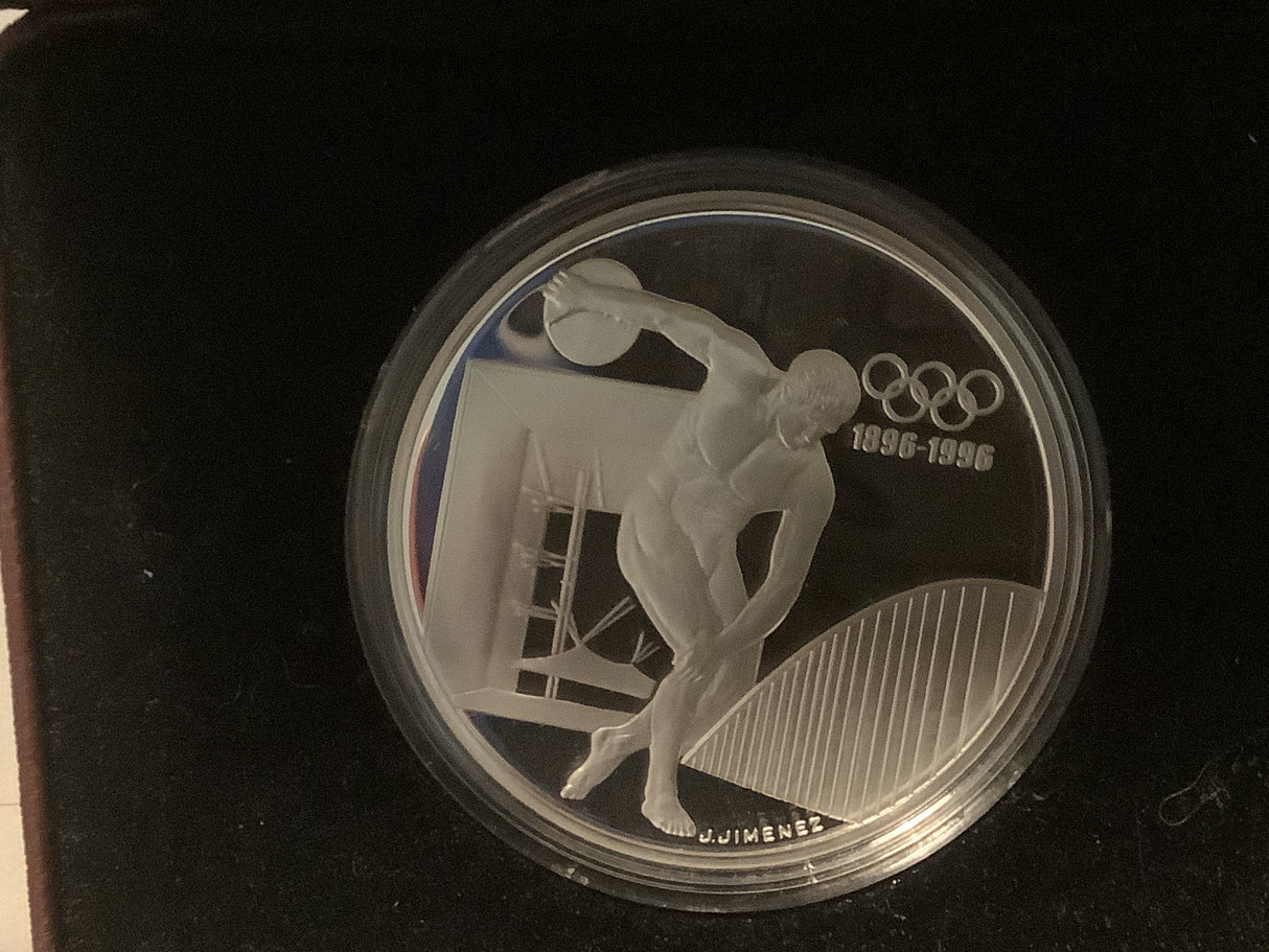 1996 France Silver Proof 100 Francs Coin. Centennial Coin Programme. Discus Thrower.