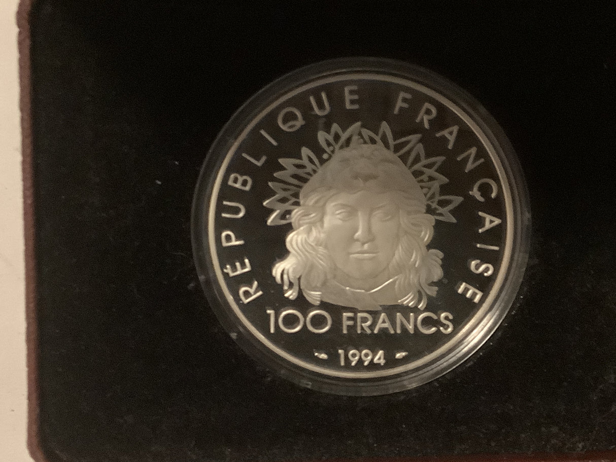 1996 France Silver Proof 100 Francs Coin. Centennial Coin Programme. Discus Thrower.