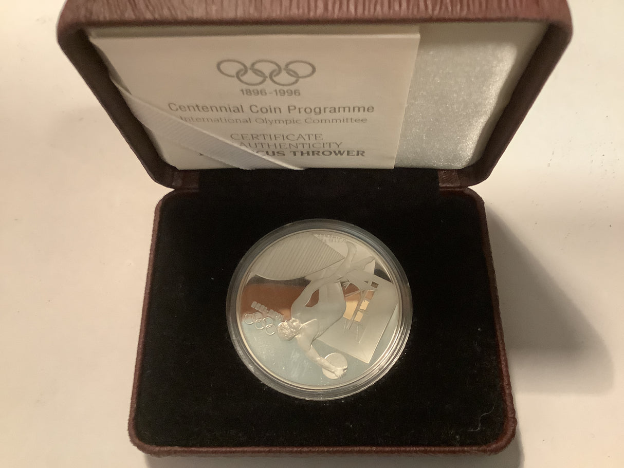 1996 France Silver Proof 100 Francs Coin. Centennial Coin Programme. Discus Thrower.