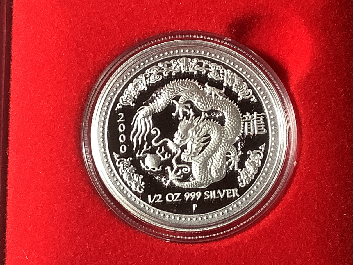 2000 Australian Proof Lunar Silver. 1/2 ounce silver coin. Dragon
