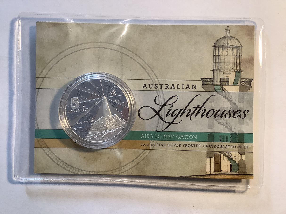 2015 $5 Australian Lighthouses: Aids to Navigation fine silver frosted uncirculated coin.