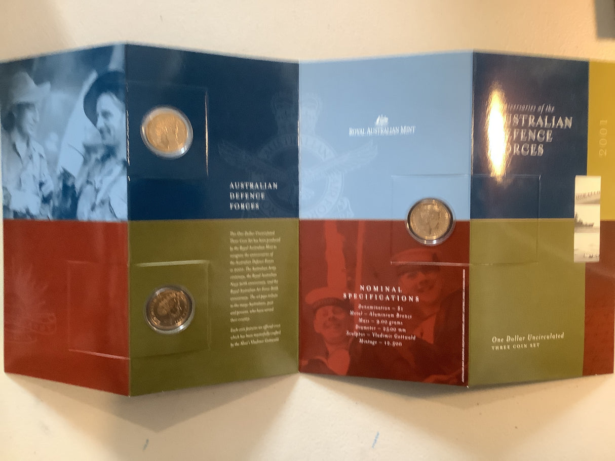 2001 Anniversaries of Australian Defence Force Three Coin set.