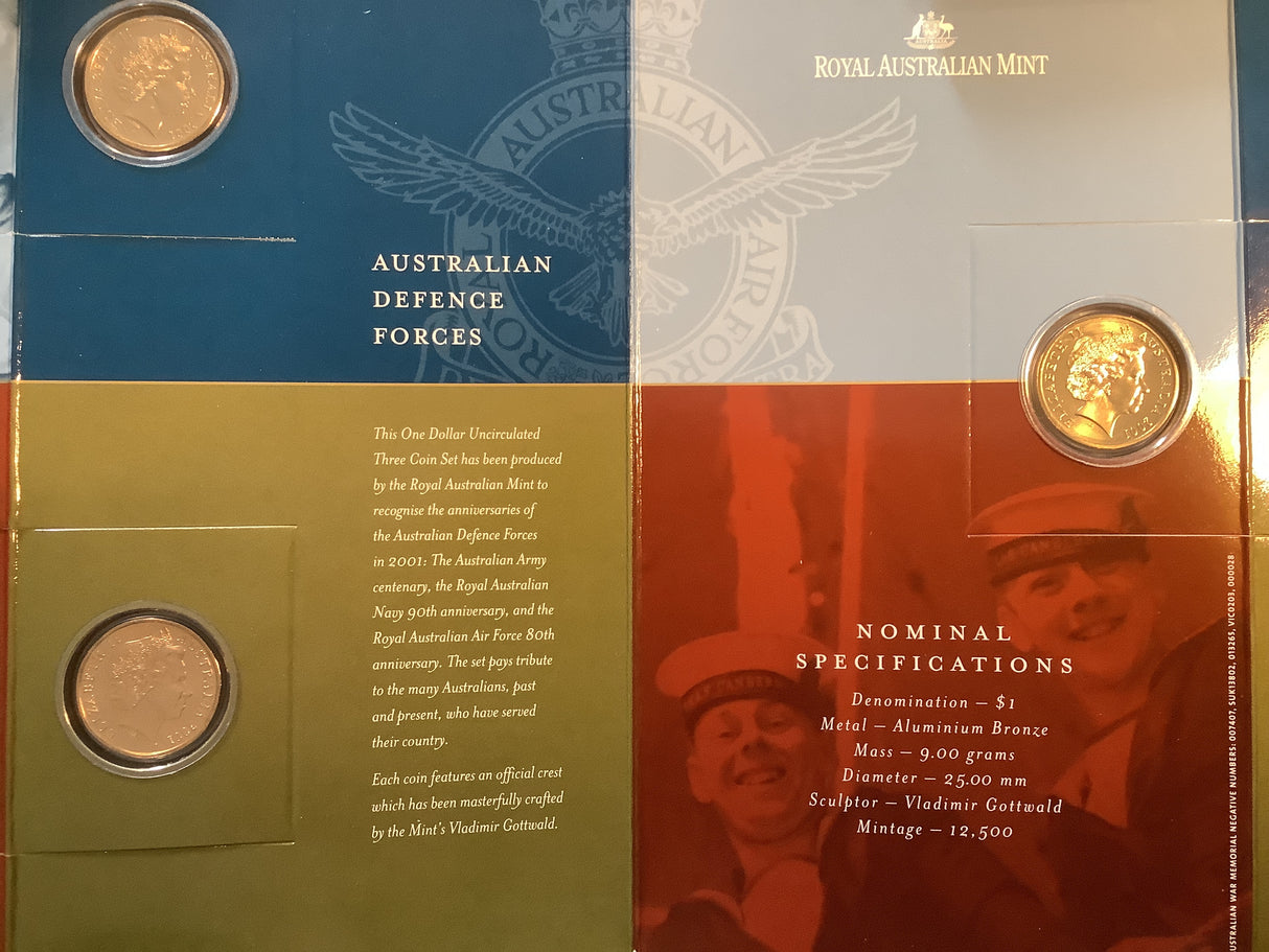 2001 Anniversaries of Australian Defence Force Three Coin set.