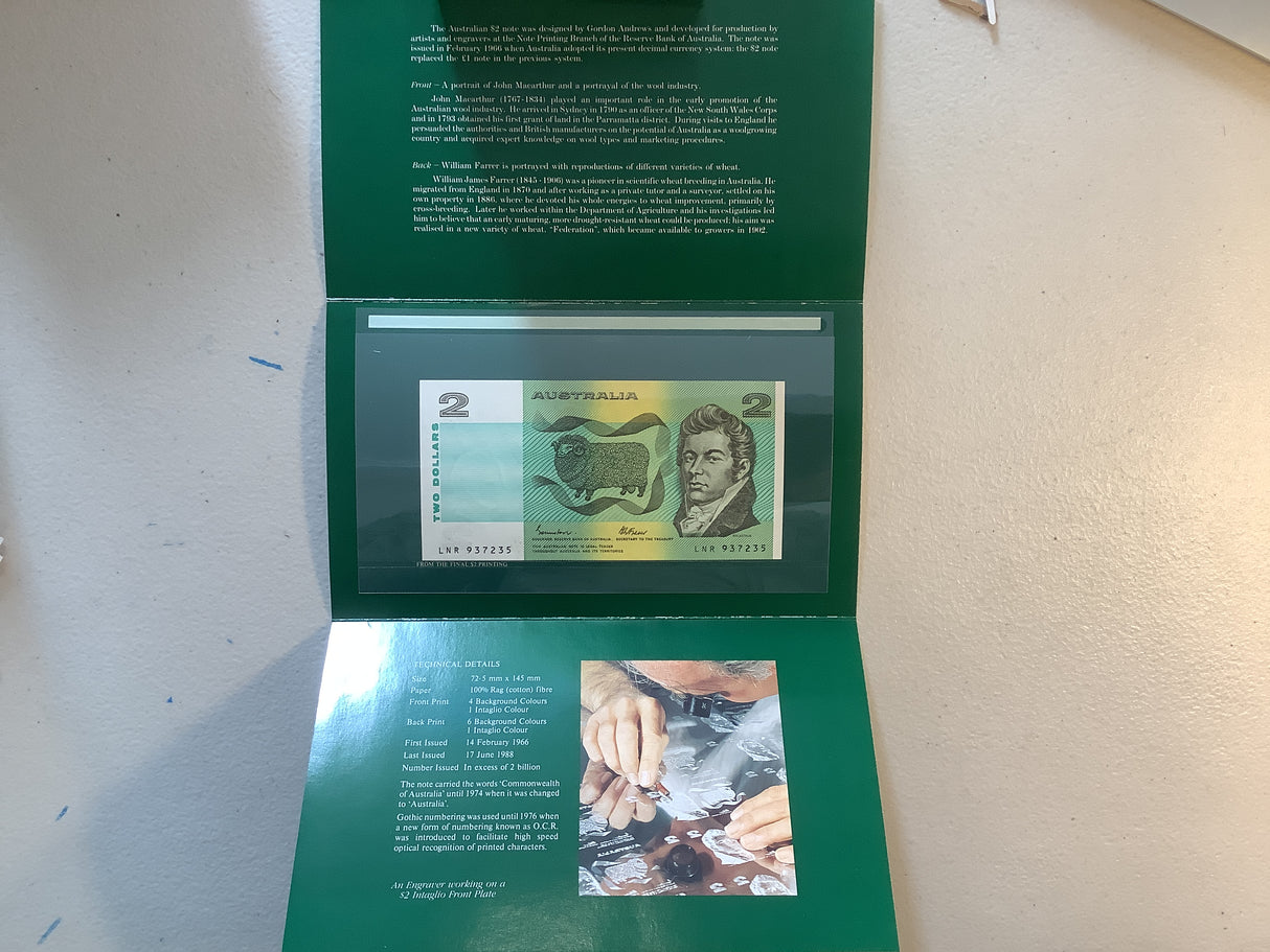 1992 $2 Last Issue Banknote in Folder. NPA