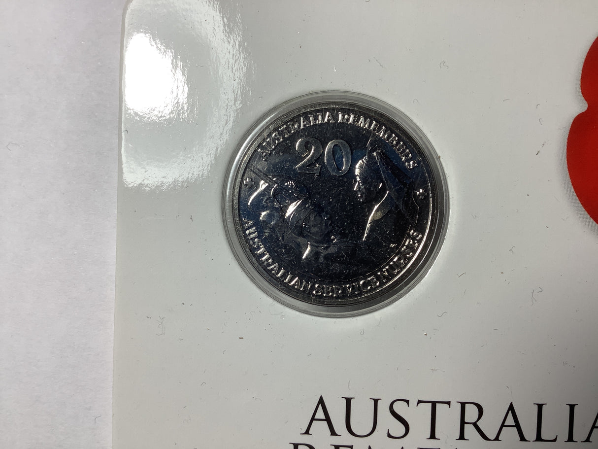 2009 20c Uncirculated Coin. Australia Remembers Australian Service Nurses.