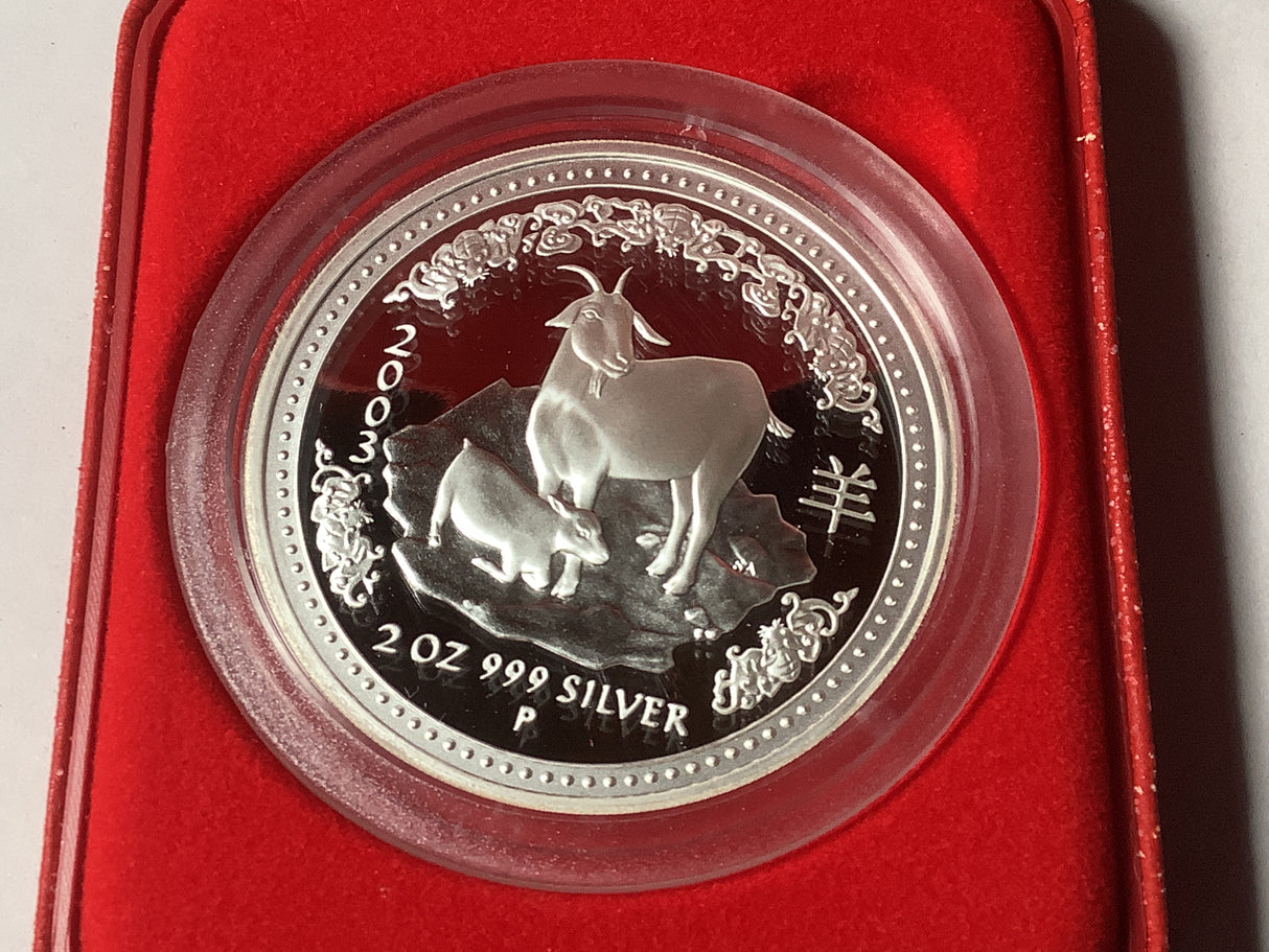 2003 $2 Australian Proof Lunar Silver Coin Series. Year of the Goat 2-ounce Silver Coin.