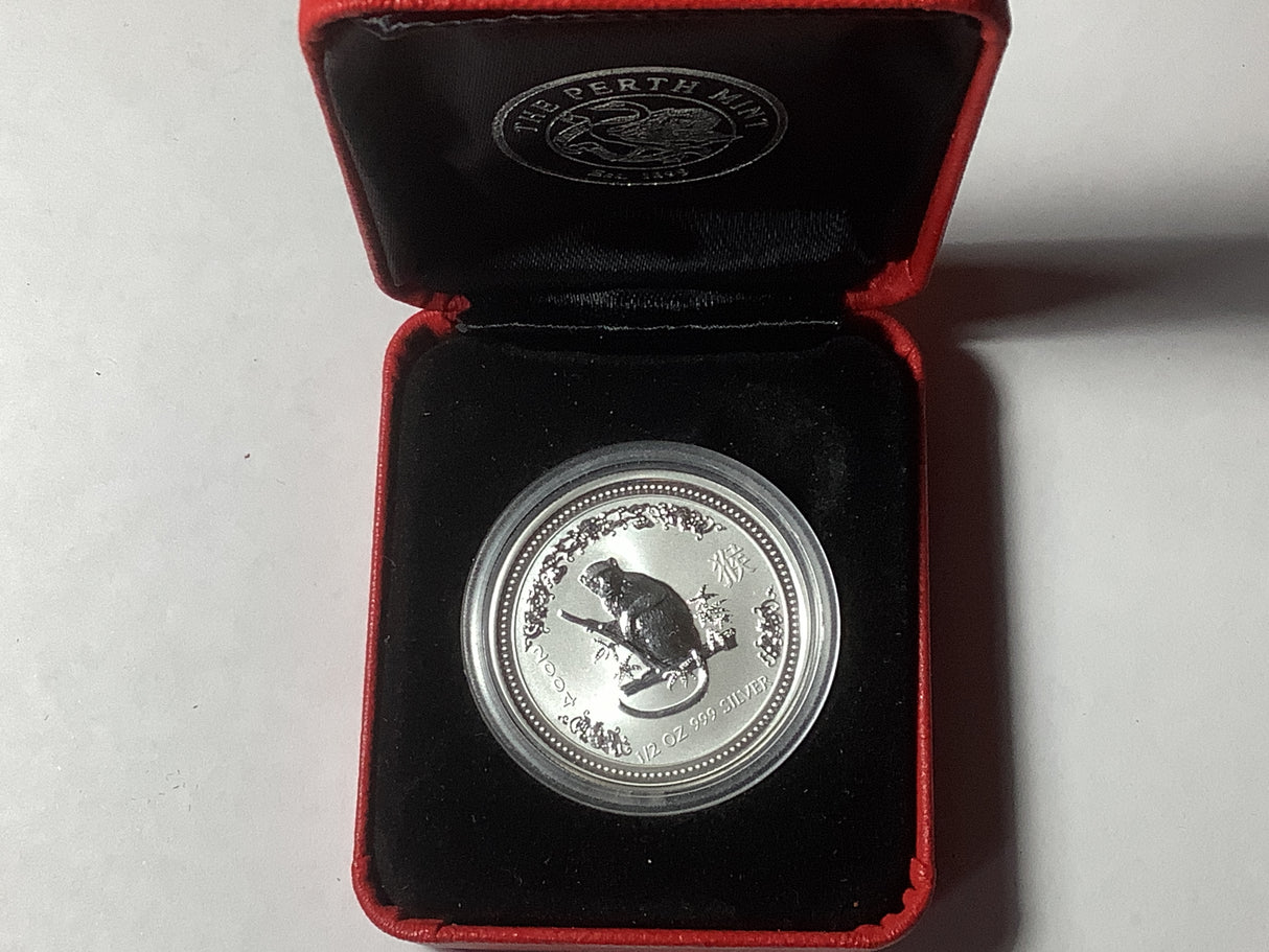 2004 50c Australian Proof Lunar Silver Series. Year of the Monkey 1/2 ounce Silver Coin.