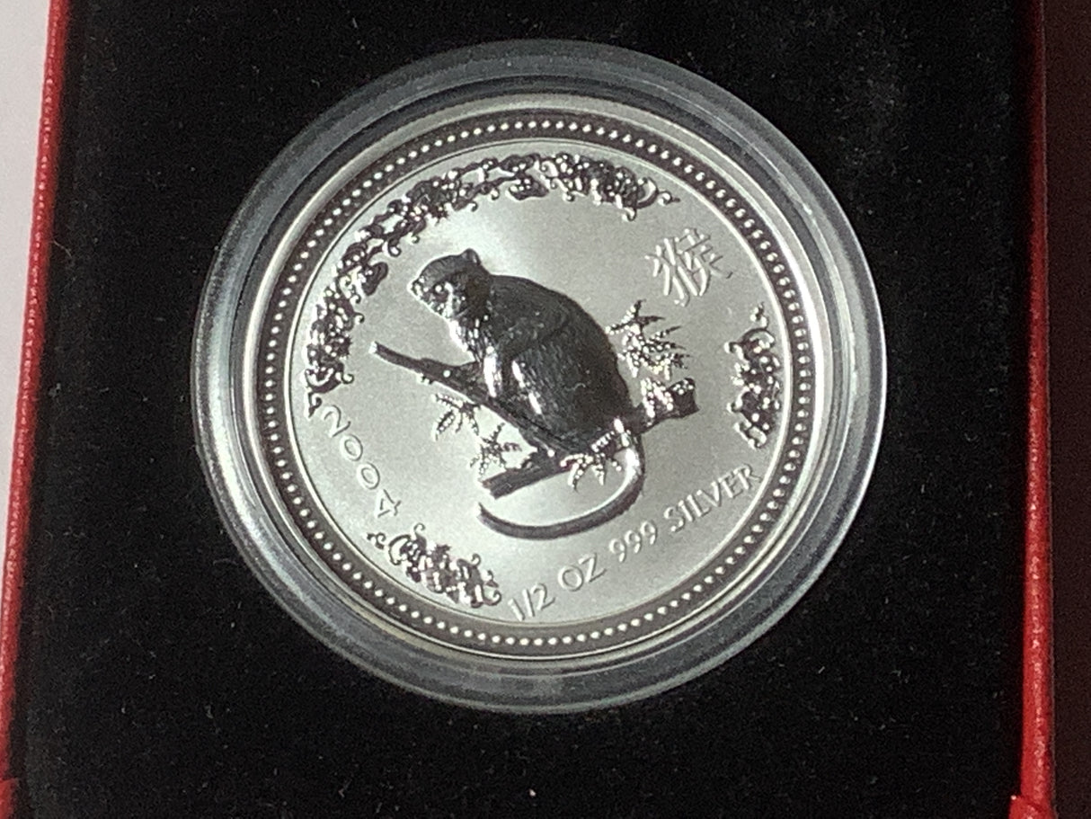 2004 50c Australian Proof Lunar Silver Series. Year of the Monkey 1/2 ounce Silver Coin.