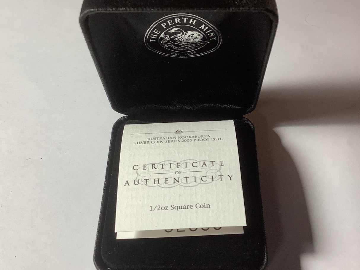 2005 50c The Australian Kookaburra 1/2-ounce silver Square Coin.